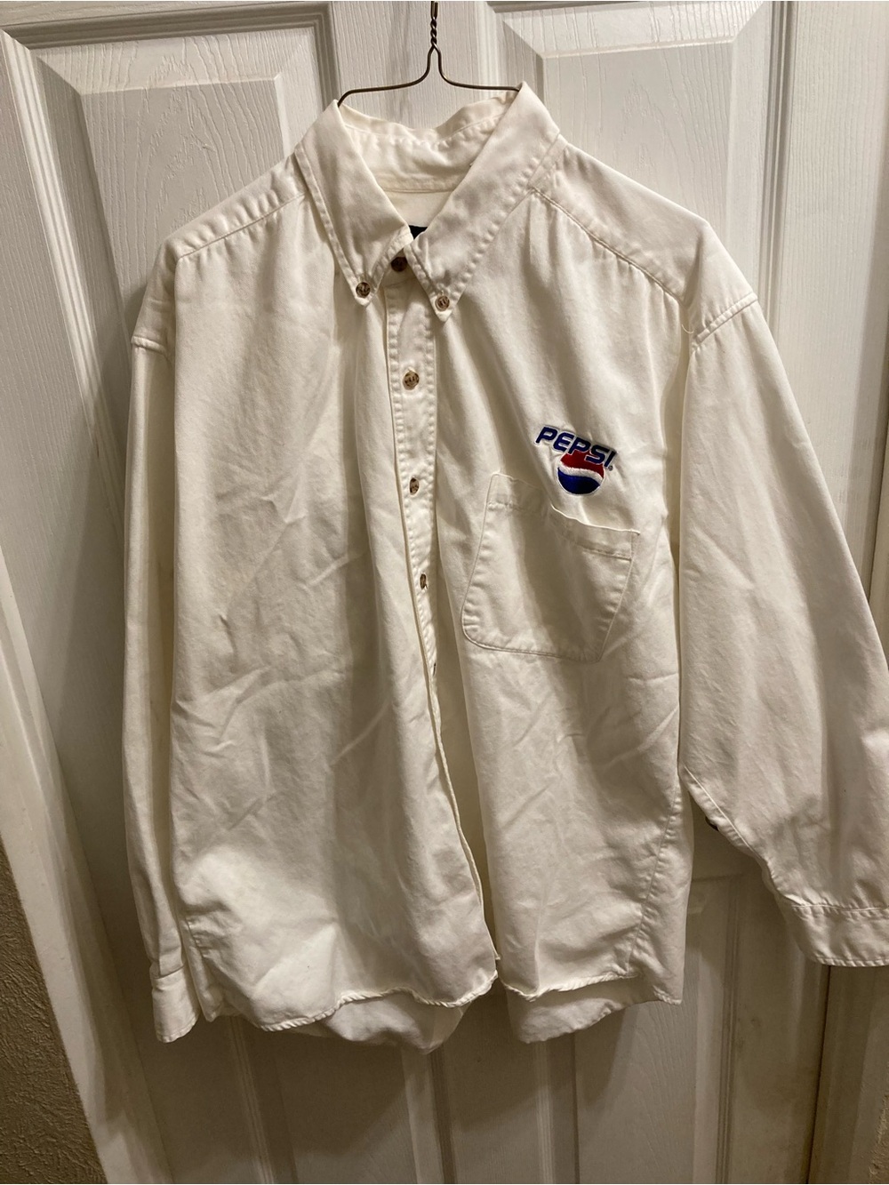 Vintage Pepsi Logo Button Down Shirt XL White Cotton Oxford Embroidered USA - Picture 12 of 16
